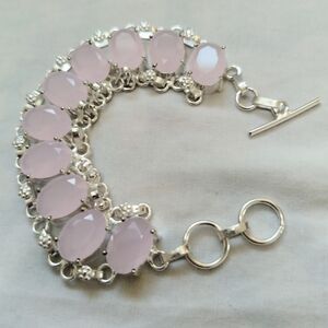 Elegant Silver and Pink Chalcedony Gemstone Bracelet